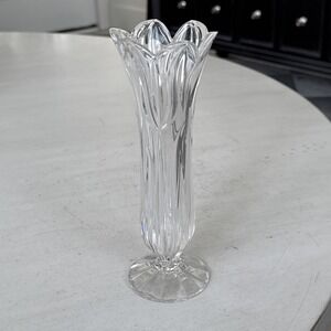 Vintage 8" Clear Crystal Glass Ribbed Pedal Vase
